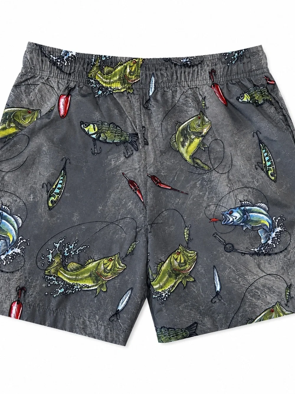 PSYCHO TUNA Men’s Small Waterproof Fishing / Swimming Shorts Gray With Fish